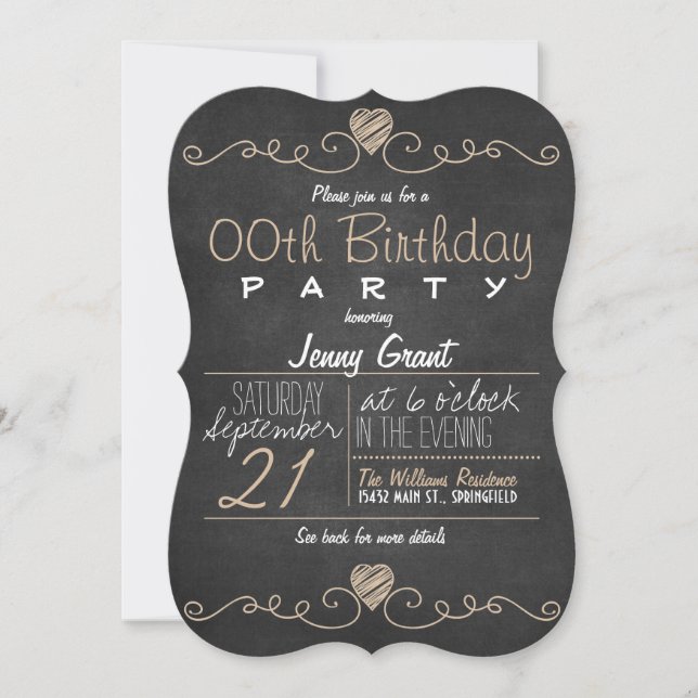 Brown & White Chalkboard Rustic Birthday Party Invitation (Front)