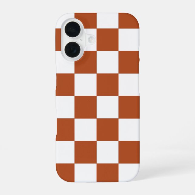 Brown White Chequered Check Pattern iPhone 16 Case (Back)