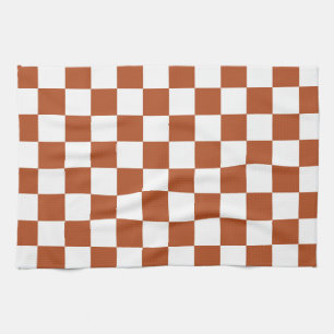 Brown White Chequered Check Pattern Tea Towel