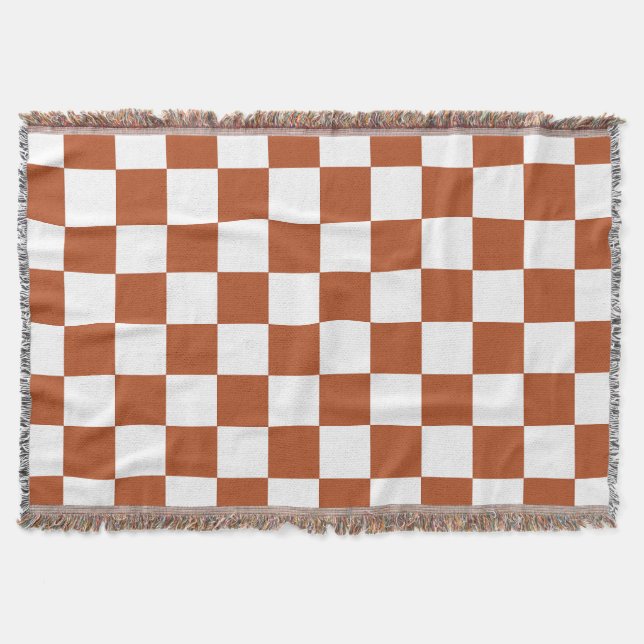 Brown White Chequered Check Pattern Throw Blanket (Front)
