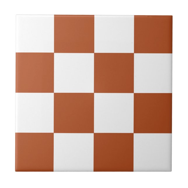 Brown White Chequered Check Pattern Tile (Front)