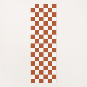 Brown White Chequered Check Pattern Yoga Mat