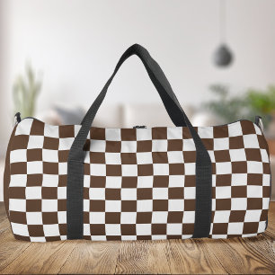 Brown White Chequered Duffle Bag