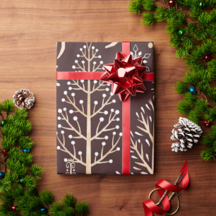 Brown White Christmas Wraping Paper Pattern Design