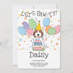 Brown White Cockapoo Cavapoo Dog Birthday Party Invitation