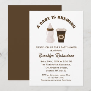 Brown White Coffee A Baby Is Brewing Baby Shower Invitation
