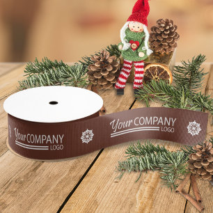Brown White Company Logo Snowflake Christmas Grosgrain Ribbon