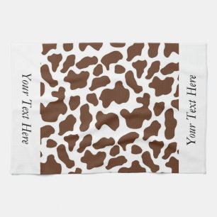 Brown White Cow Pattern Personalised Tea Towel