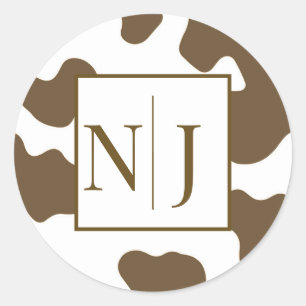 Brown & White Cow Print Country Western Rodeo  Classic Round Sticker