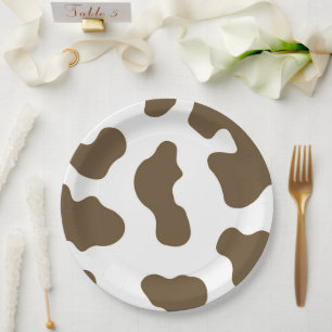 Brown White Cow Print Country Western Rodeo Party Paper Plate
