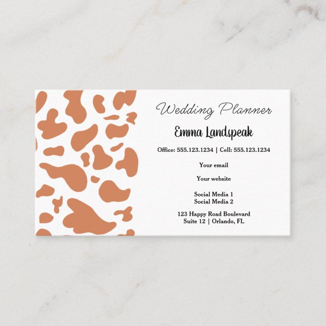 Brown & White Cow Print, QR Code Business Card (Front)