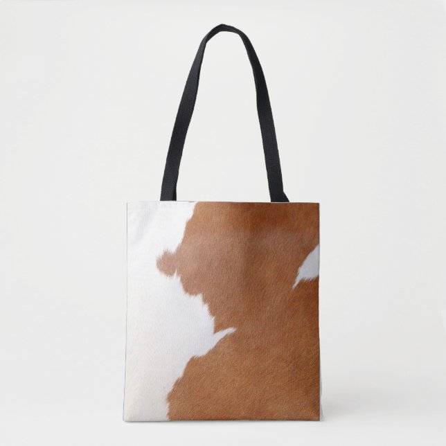 Brown & White Cow Print Tote Bag (Front)