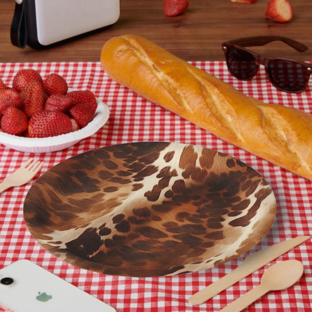 Brown White Cowhide farm western animal Paper Plate (Picnic)