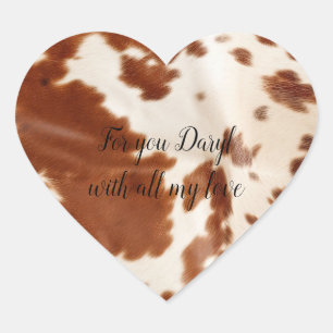 Brown White Cowhide  Heart Sticker