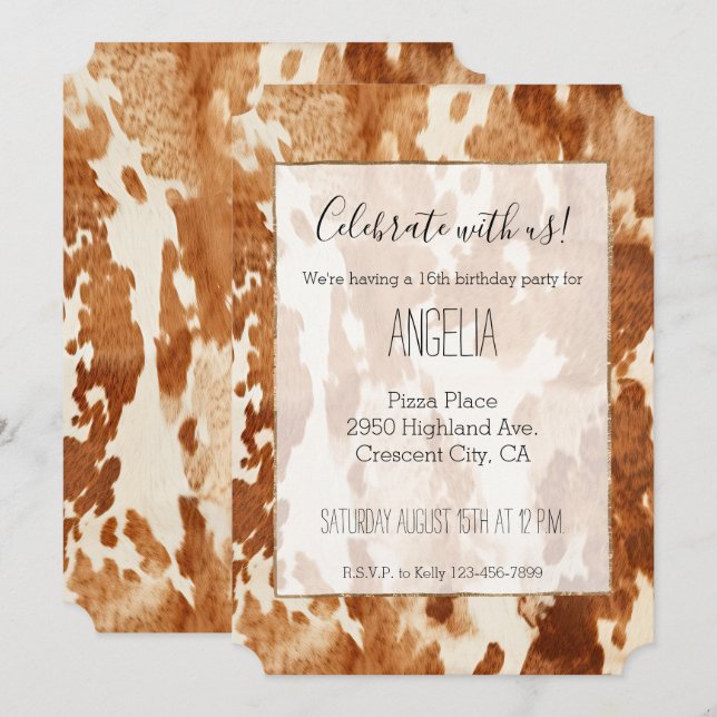 Brown White Cowhide Invitation (Front/Back)