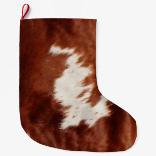 Brown White Cowhide Large Christmas Stocking