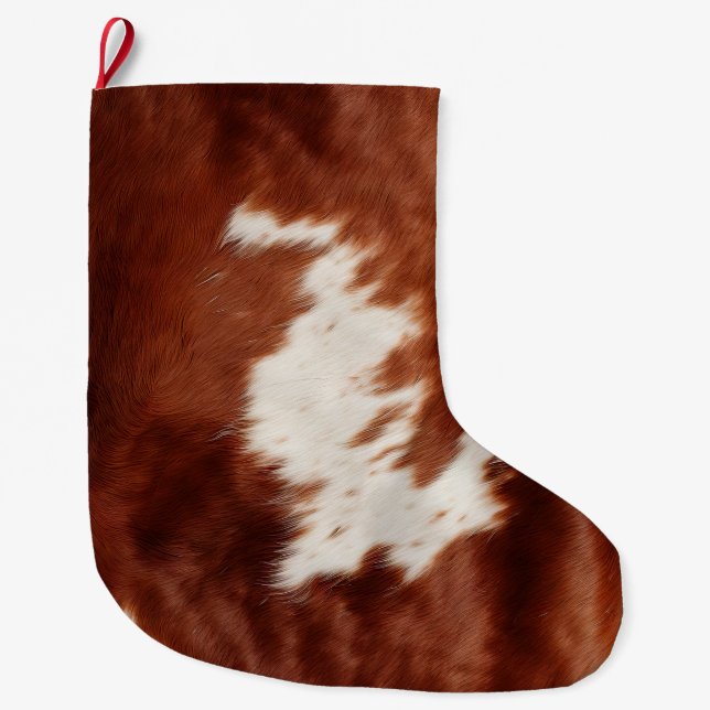 Brown White Cowhide Large Christmas Stocking (Front)
