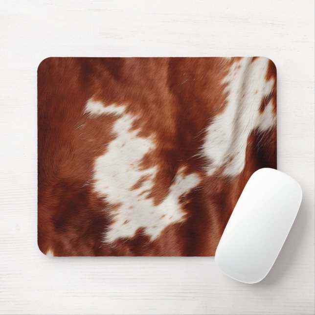 Brown White Cowhide Mouse Mat (With Mouse)