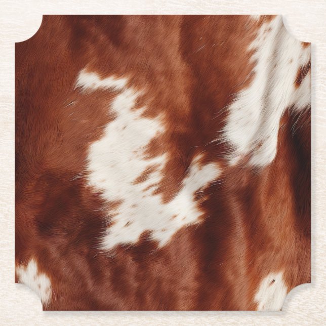 Brown White Cowhide Paper Coaster (Front)
