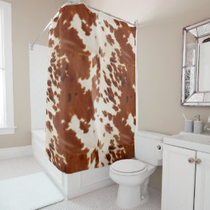 Brown White Cowhide Shower Curtain