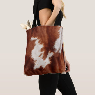 Brown White Cowhide Tote Bag