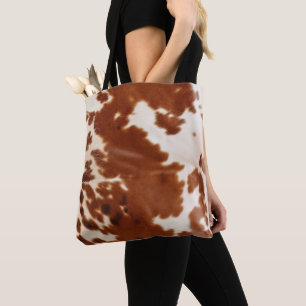 Brown White Cowhide Tote Bag