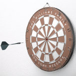 Brown White Custom Family Name and Message Earthy Dartboard<br><div class="desc">A classic dartboard design with alternating brown and white triangles. It uses a modern shade of brown.

Above and below there are the name and a message as arched text,  in caps.</div>