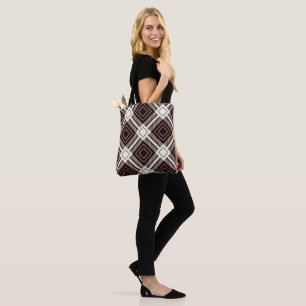 Brown white diamond pattern Tartan Tote Bag