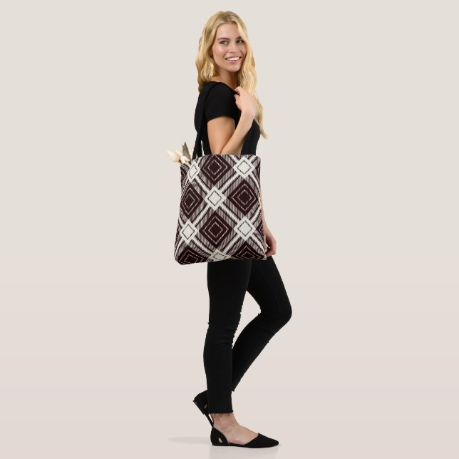 Brown white diamond pattern Tartan Tote Bag (On Model)