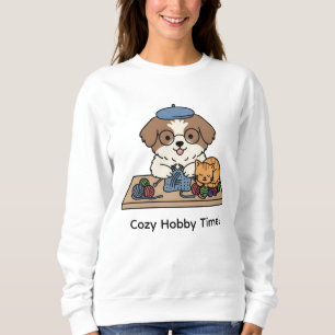 Brown White Dog Glasses Knitting Cat Friend Design Sweatshirt
