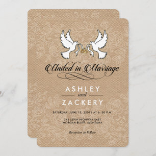 Brown, white doves Wedding Invitation