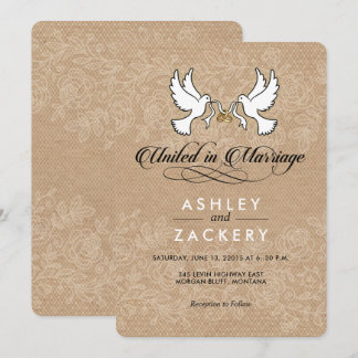 Brown, white doves Wedding Invitation