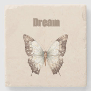 Brown White Dream Butterfly Stone Coaster
