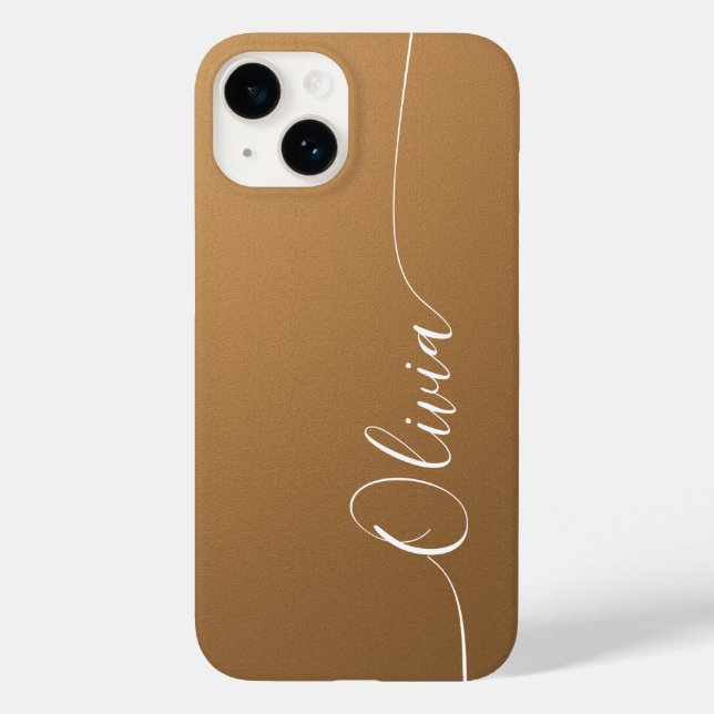 Brown White Elegant Calligraphy Script Name Case-Mate iPhone Case (Back)