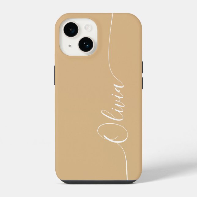 Brown White Elegant Calligraphy Script Name iPhone Case (Back)