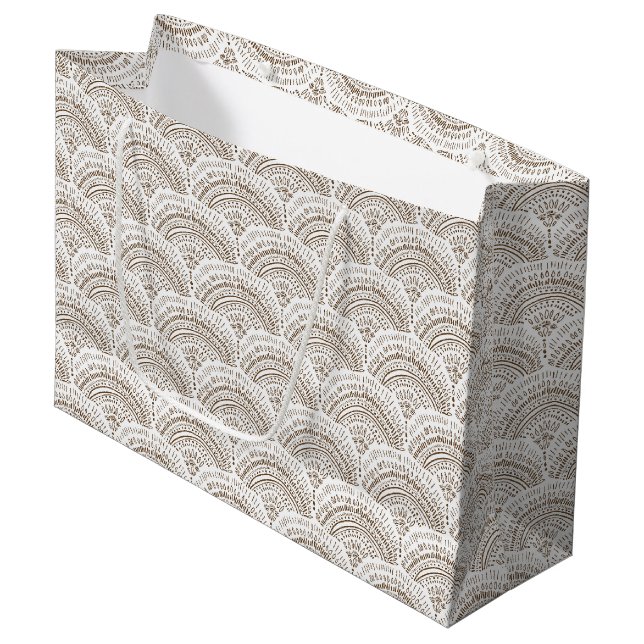 Brown white ethnic African traditional pattern Large Gift Bag (Front Angled)