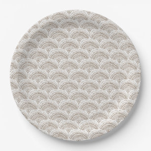 Brown white ethnic African traditional pattern Paper Plate