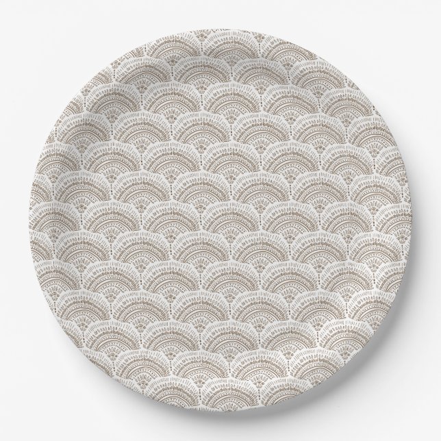 Brown white ethnic African traditional pattern Paper Plate (Front)