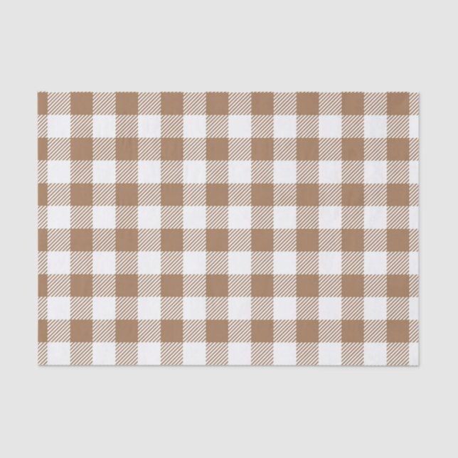 BROWN & WHITE FALL GINGHAM PLAID PATTERN TISSUE PAPER (Front)