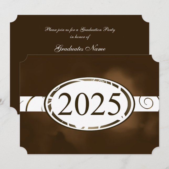 Brown & White Floral Button 2025 Graduation Party Invitation (Front/Back)