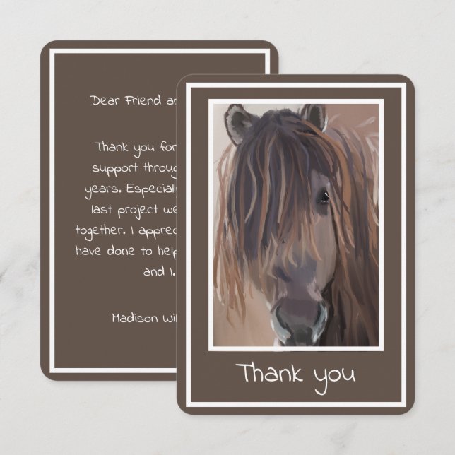 Brown White Framed Horse Painting Thank You Card (Front/Back)