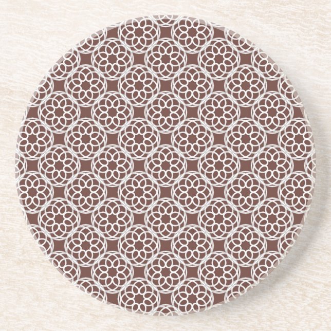 Brown White Geometric Seamless Pattern Coaster (Front)