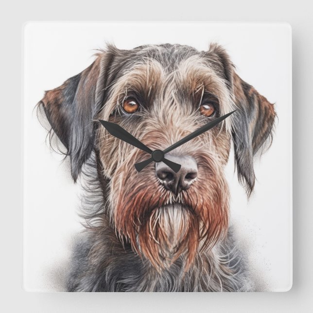 BROWN & WHITE GERMAN WIREHAIRED POINTER DOG SQUARE WALL CLOCK (Front)