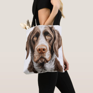 BROWN & WHITE GERMAN WIREHAIRED POINTER DOG TOTE BAG