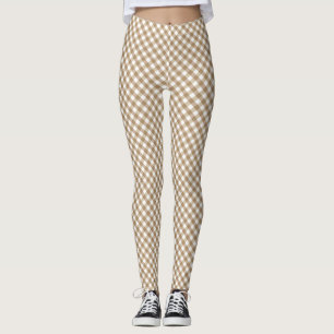 Brown White Gingham Leggings