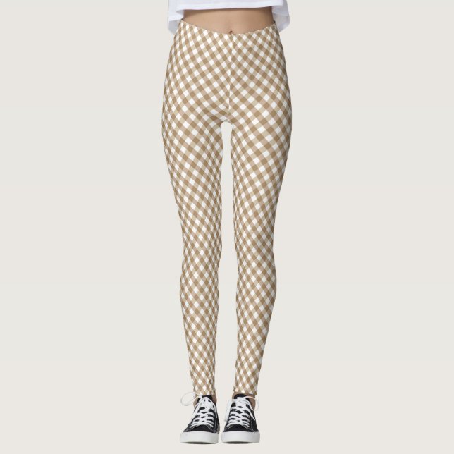 Brown White Gingham Leggings (Front)