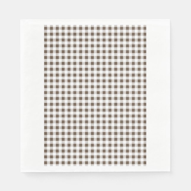 Brown White Gingham Pattern Napkin (Front)