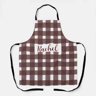 Brown White Gingham Personalised  Apron