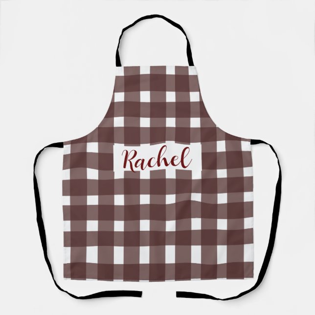 Brown White Gingham Personalised  Apron (Front)