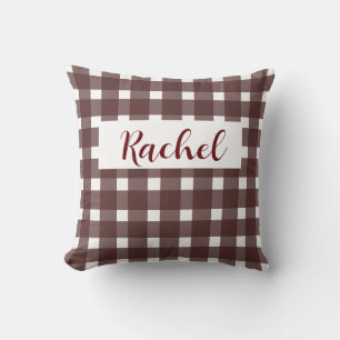 Brown White Gingham Personalised Cushion